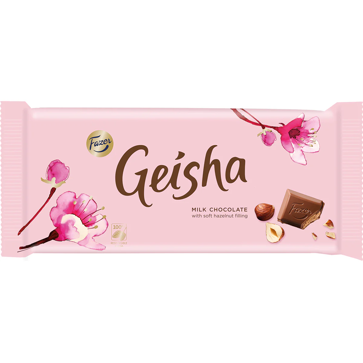 Fazer Geisha confectionery snack featuring chocolate-coated rice crackers in a close-up shot