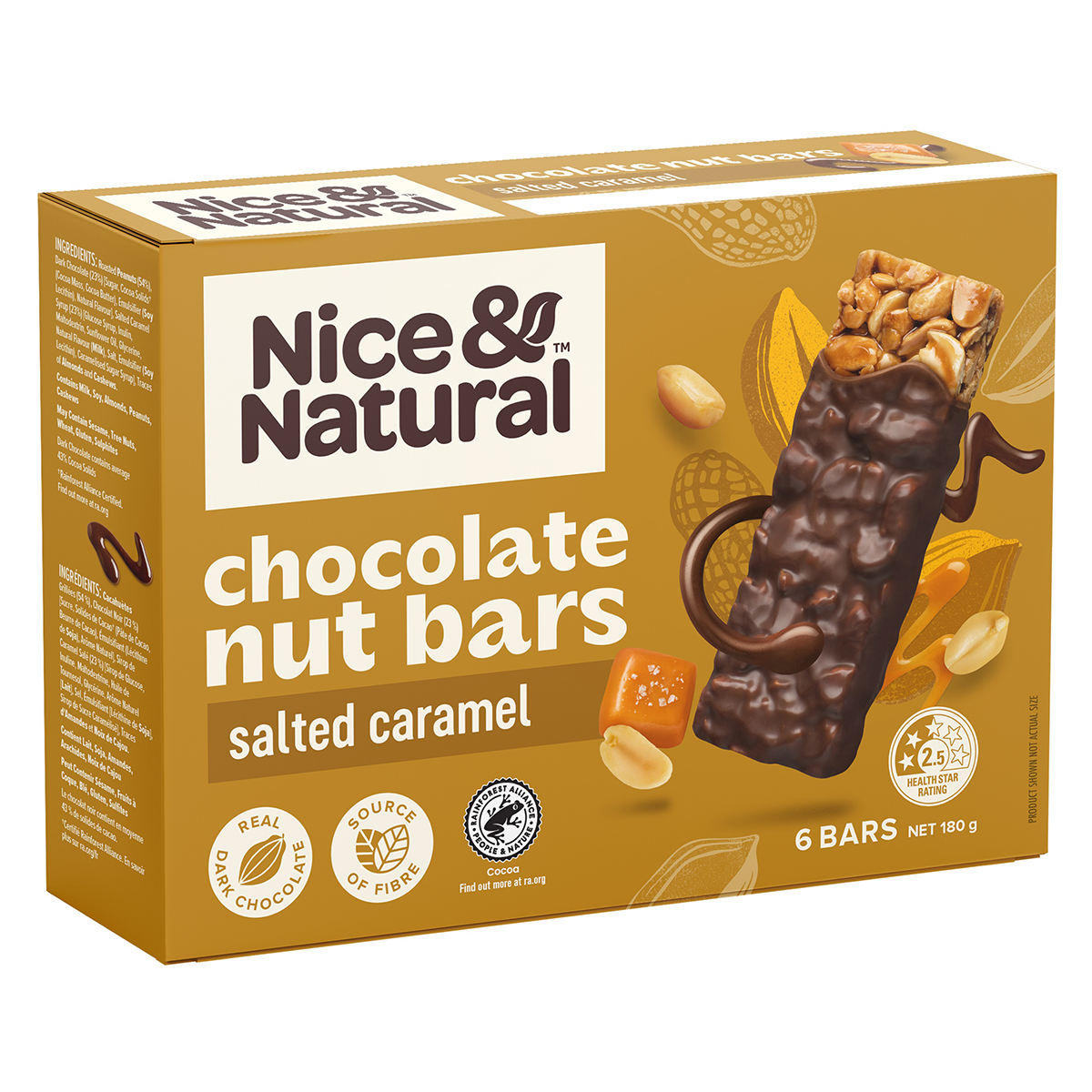 Nice & Natural Salted Caramel Nut Bar, grocery snack with caramel and nuts in a wrapper.