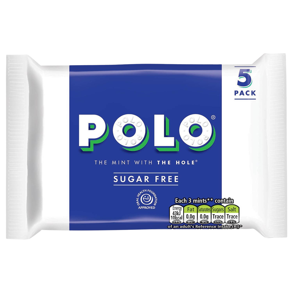 Polo Sugar Free Mint confectionery snack featuring a round, striped mint lozenge with a green and white design.