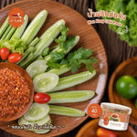 J-LEK mixed flavor chili paste set with six jars, showcasing vibrant labels and spicy condiments in a dry grocery collection.