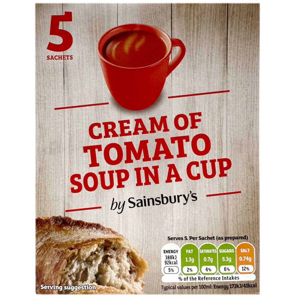 Sainsbury's Cream of Tomato Soup in a disposable cup, ready to enjoy a warm, creamy tomato soup snack.