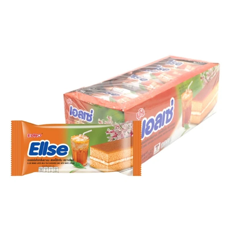 Ellse Layer Cake Milk Tea snack in 15g dry grocery package, featuring colorful layered cake illustrations and branding.