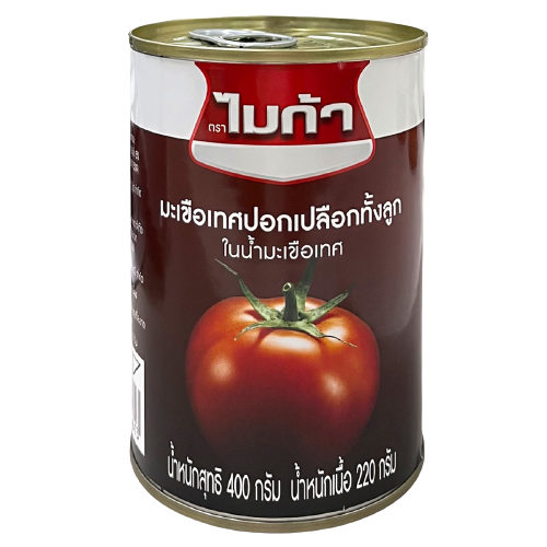 Whole peeled Mica tomato in a grocery product image, showing vibrant red tomatoes ready for cooking or canning.