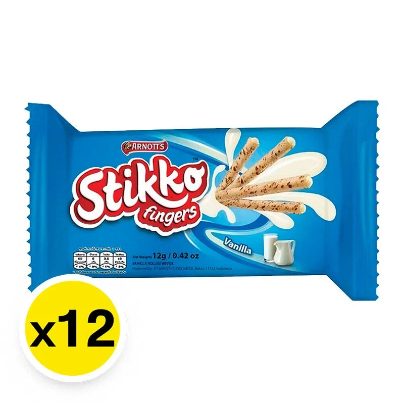 Arnotts Stikko Vanilla Wafer snack, 12g each, packaged in a box, ideal for dry grocery and confectionery snack lovers