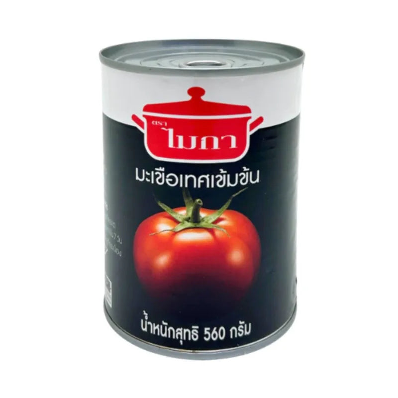 MICA Mica Tomato Paste 560g jar, showing the rich red color of the dry grocery product on a white background.