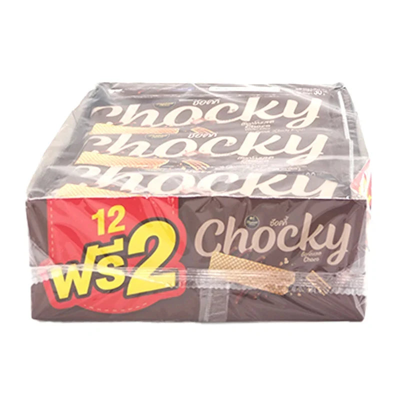 Chocky Cream Butter Chocolate Wafer 30g, crispy chocolate-covered wafer with creamy filling, in packaging with colorful branding.