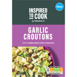 Sainsbury's Garlic Croutons inspired to cook, savory crunchy garlic-flavored bread cubes for salads and soups.