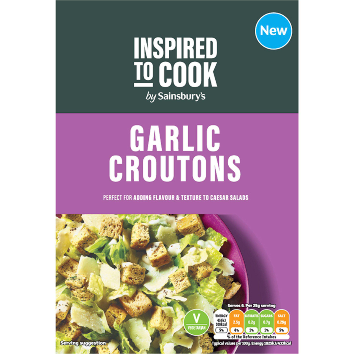 Sainsbury's Garlic Croutons inspired to cook, savory crunchy garlic-flavored bread cubes for salads and soups.