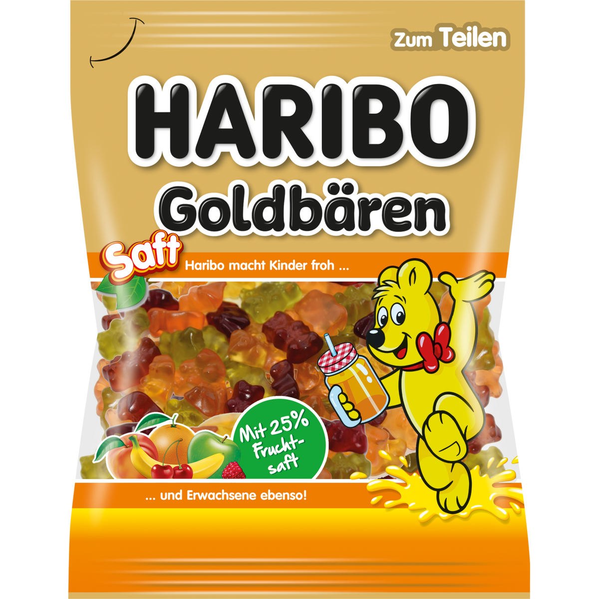 Haribo Saftbaren confectionery snacks featuring colorful, chewy fruit-flavored gummy candies in a clear package.