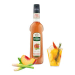 Mathieu Teisseire Peach and Lemongrass Syrup 700ml bottle, showcasing the vibrant label and clear glass bottle with syrup inside.