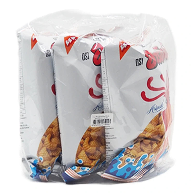 Arigato Cuttlefish Crackers, 50g packs, savory dry snack from ARIGATO, displayed in a row on a neutral background.