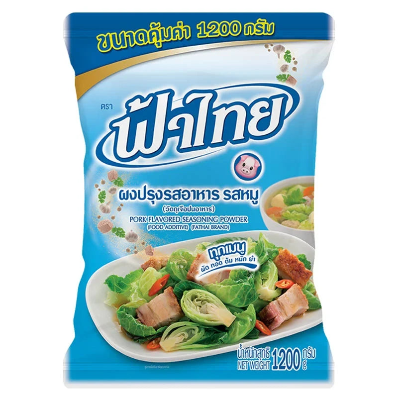 Fathai Pork Flavored Seasoning Powder in 1.2kg container, dry grocery product with savory pork flavor and seasoning granules.