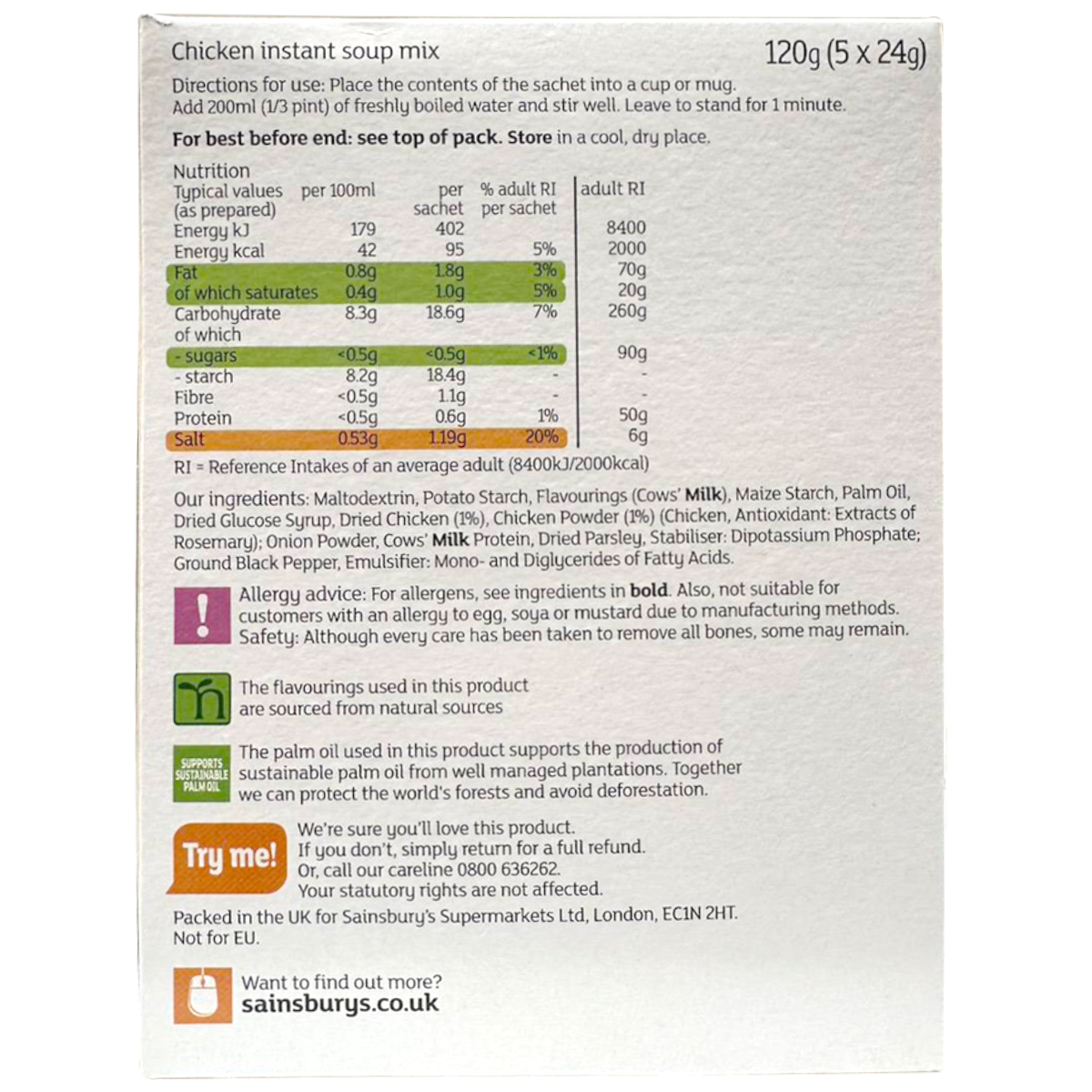 Sainsbury's Cream of Chicken Soup in a cup, a convenient grocery item with a creamy chicken soup inside a portable cup.