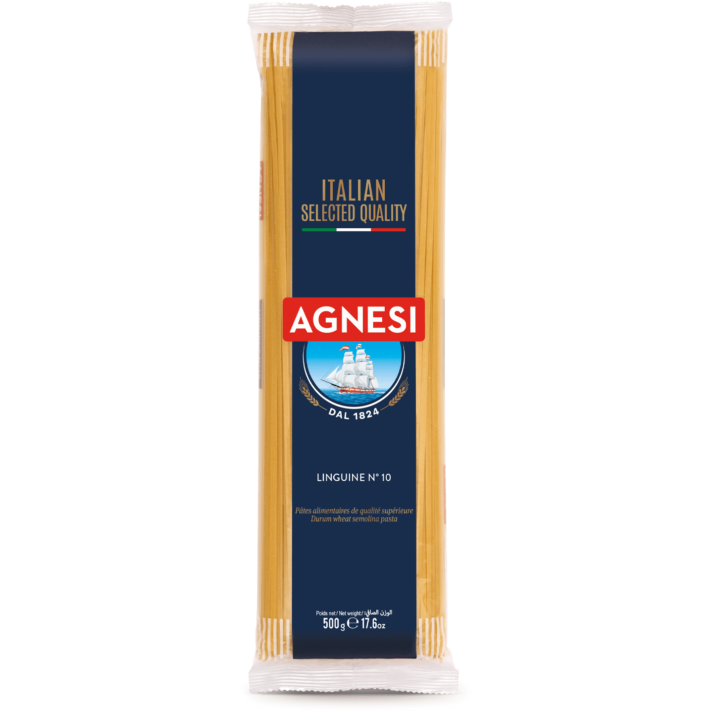 Agnesi Linguine #10 pasta in a white package, ideal for Italian cuisine and gourmet cooking.