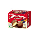Orion Choco Pie VN snack with chocolate coating and marshmallow filling, packaged in a clear plastic wrapper.