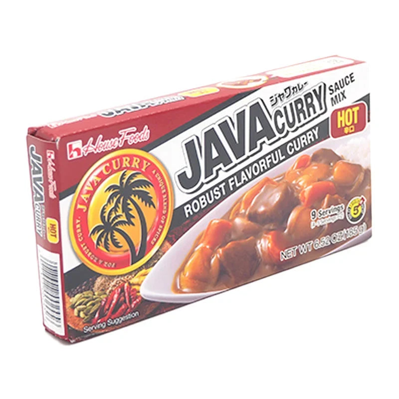 House Java Curry Hot 185g dry grocery package with vibrant label featuring curry spices and brand logo.