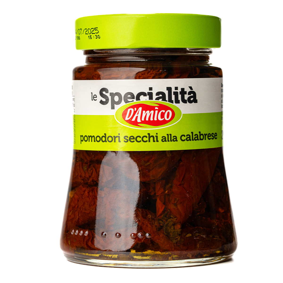 D'Amico Sundried Tomatoes Calabrian in a jar, showcasing vibrant, dried Calabrian sun-dried tomatoes for cooking and snacking.