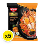Nissin Thai Signature Instant Noodles Tom Yum Kung Paste 71g, dry grocery product featuring noodles and spicy soup paste.