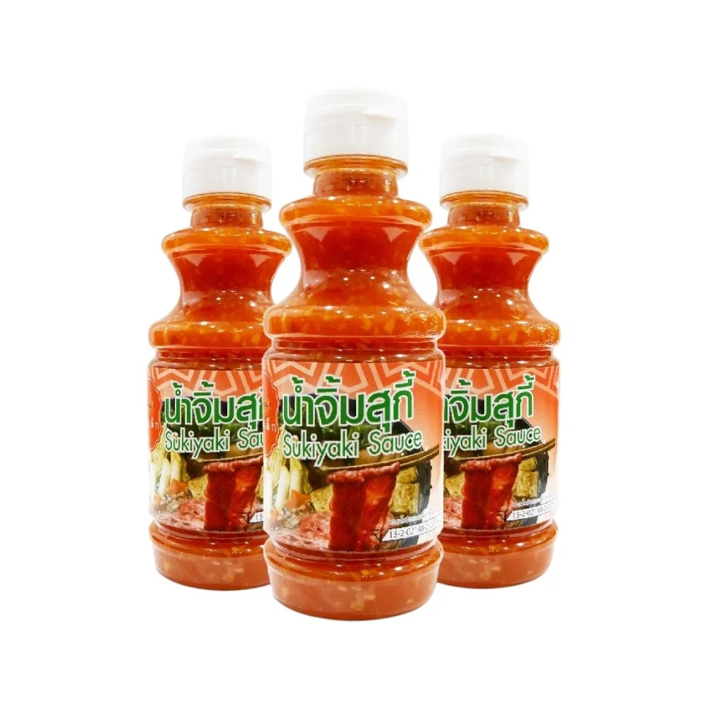 J-LEK Suki Sauce 250g bottles, three-pack, dry grocery product with labels showing the J-LEK brand and sauce details.