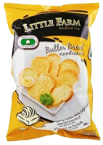 Little Farm Butter Bread confectionery snack featuring golden-brown bread slices with buttery flavor and soft texture.