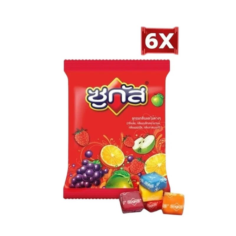 Sugus Mixed Fruit Flavored Candy in a 45g pack, featuring colorful, chewy fruit candies from the Sugus brand.