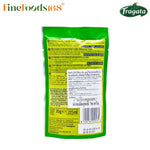 Fragata pitted olives seasoned with garlic and thyme in a 70g snack pack, showing olives with herbs on a white background.