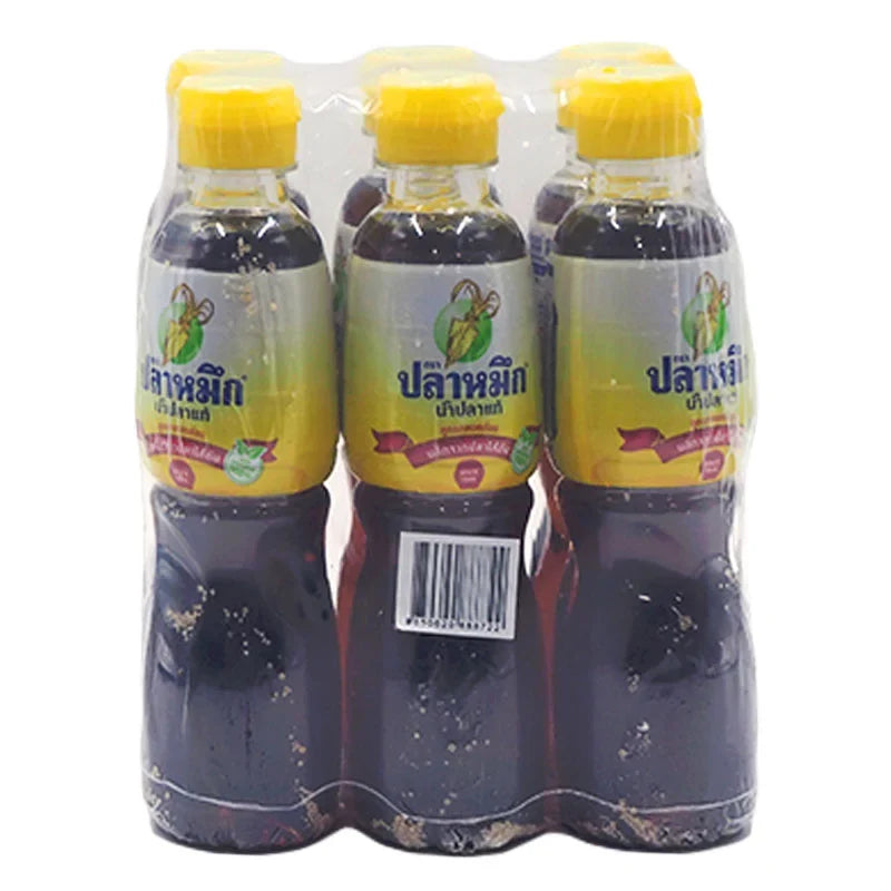 Six bottles of Squid Brand Fish Sauce Yellow, 280ml each, in a dry grocery product image showing the sauce bottles with yellow labels.