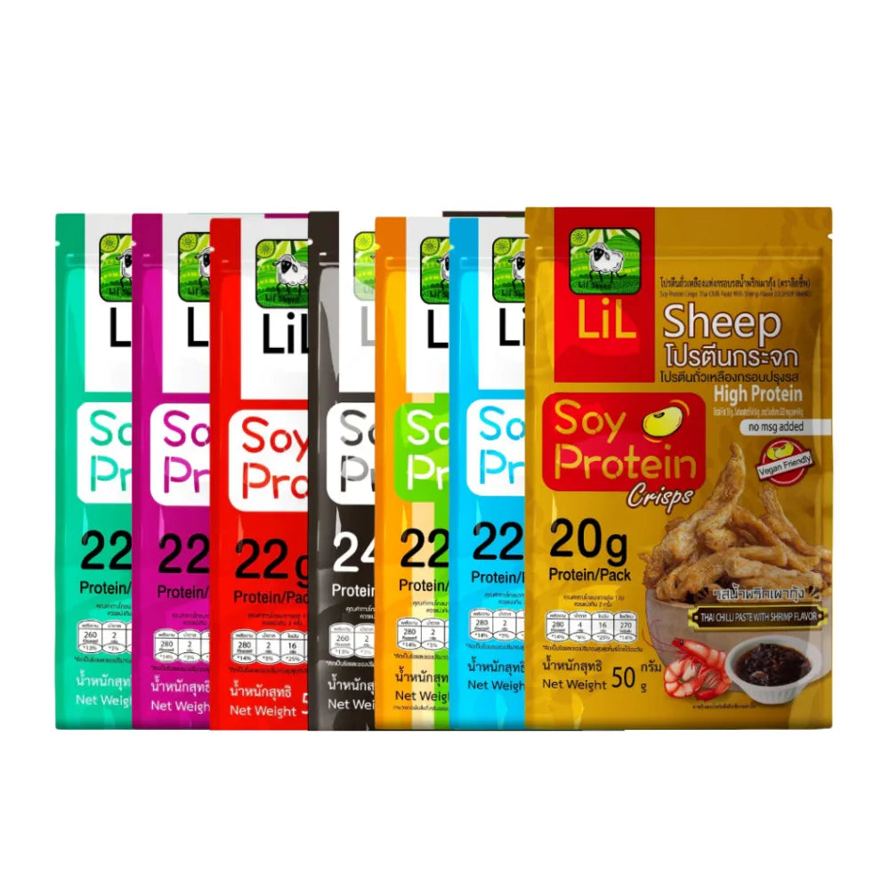 Lilsheep Glass Protein Soy Crisps snack in a 50g package, crispy and flavorful soy-based confectionery snack.