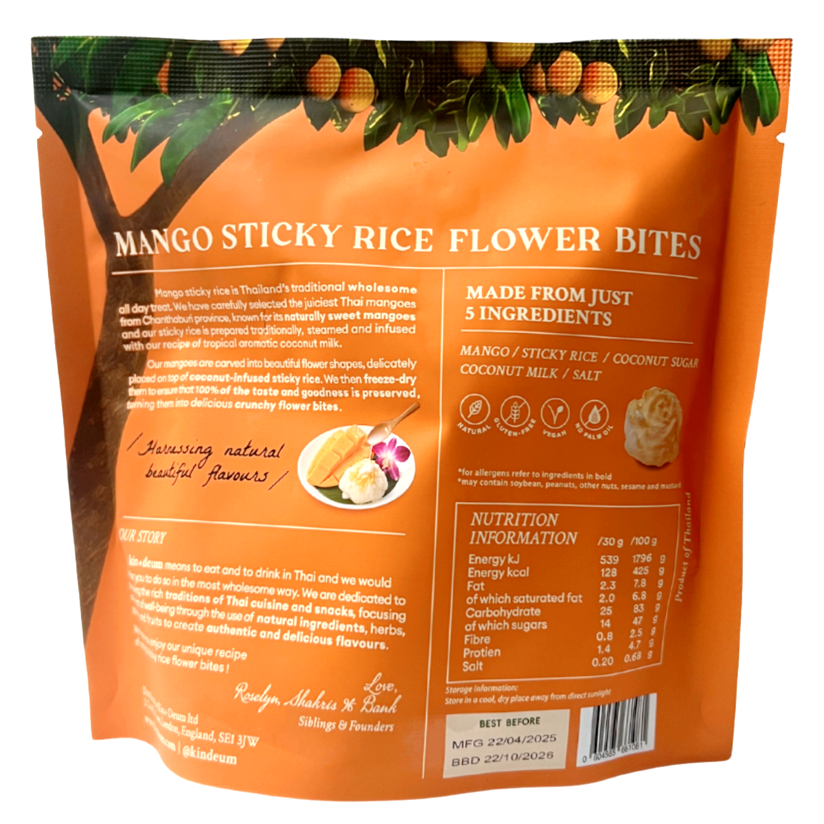 Kin Deum Thai Mango Sticky Rice Flower Bites, traditional confectionery snacks with vibrant mango and rice flower ingredients.