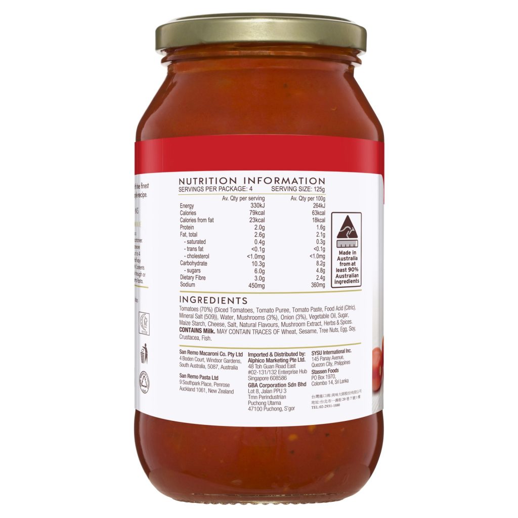 San Remo Bolognese & Mushroom grocery product featuring pasta with Bolognese sauce and mushroom pieces in a bowl.