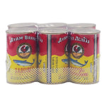 Cans of AYAM sardines in tomato sauce, 155g each, stacked in a box for dry grocery shopping.