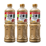 Yamamori roasted sesame salad dressing bottles, 1L each, with labels displaying sesame seeds and product details.