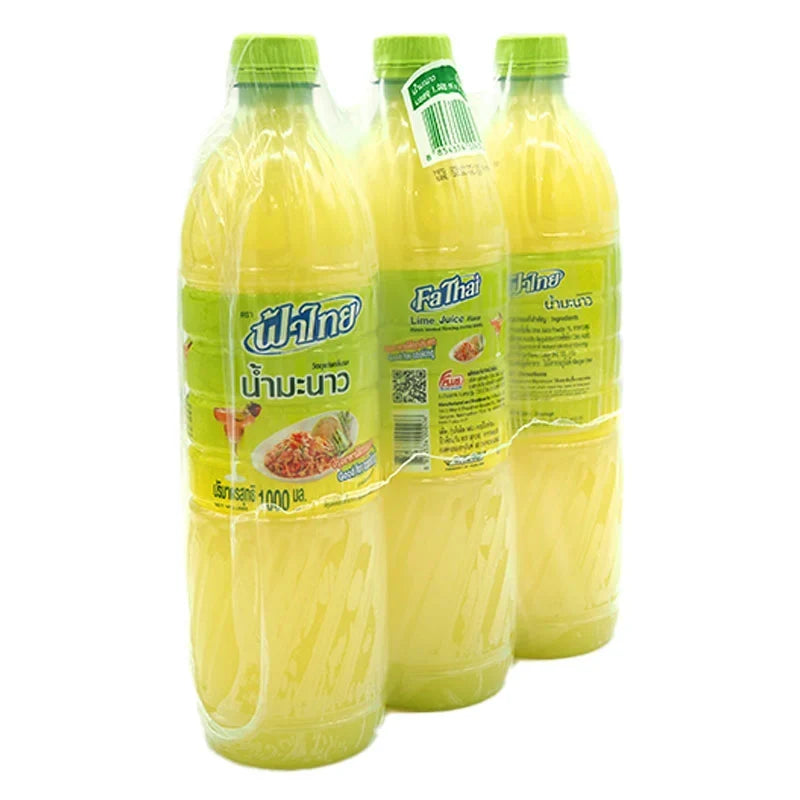 FATHAI Lime Juice 1L bottle, fresh citrus flavor, part of dry grocery selection, shown in a clear plastic bottle.