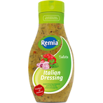 Remia Italian salad dressing in a bottle, featuring a creamy Italian flavor with herbs and spices, suitable for salads and dressings.