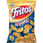 Fritos Scoops Corn Chips in a bowl, crispy snack with a golden color, ideal for dipping or snacking.