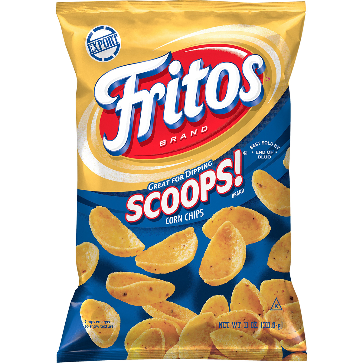 Fritos Scoops Corn Chips in a bowl, crispy snack with a golden color, ideal for dipping or snacking.