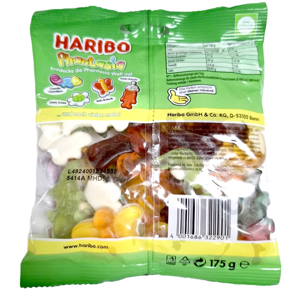 Colorful Haribo Phantasia confectionery snacks featuring assorted gummy candies in bright, vibrant hues.