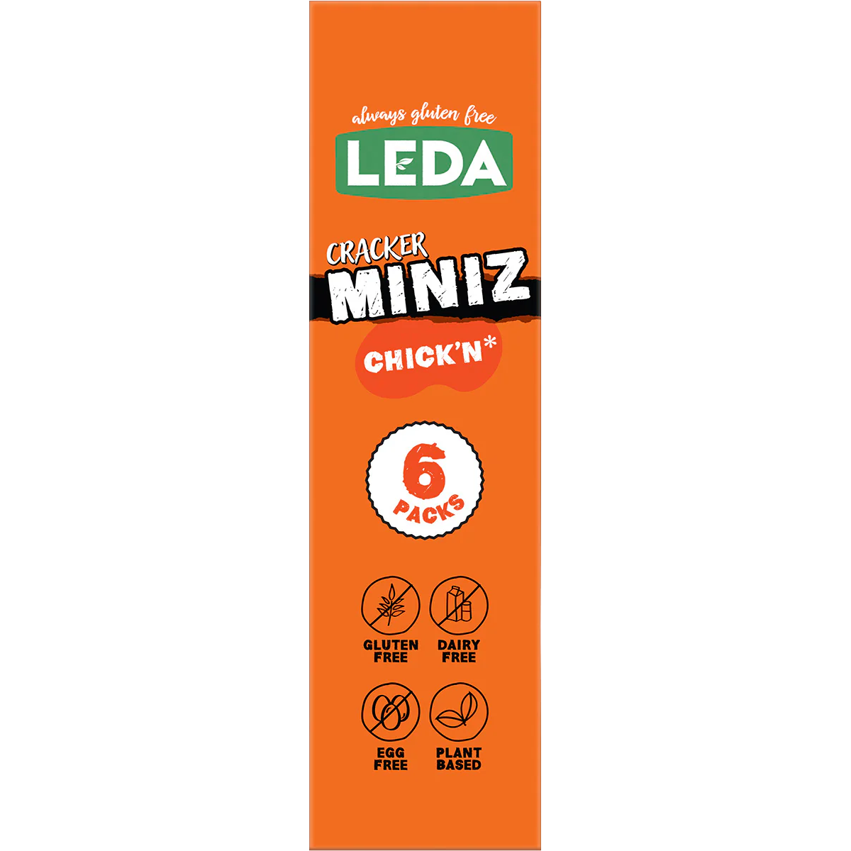 Leda Cracker Miniz Chick N confectionery snacks in a colorful package with crispy cracker pieces and chick-shaped treats.