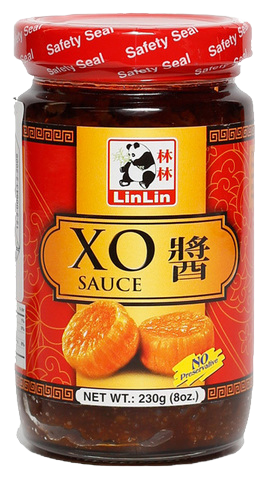 A jar of Lin Xo Sauce from Lin grocery brand, showing the sauce label and jar with a clear view of the product inside.