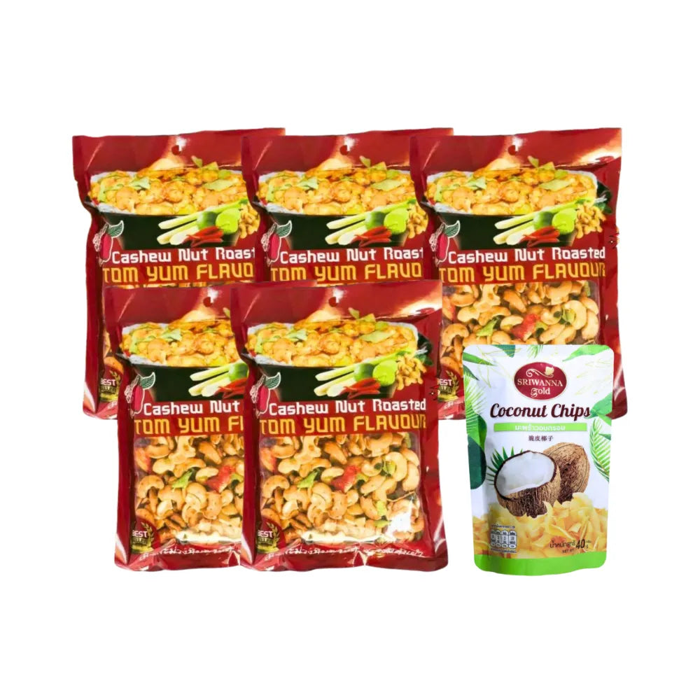 SRIWANNA Sriwanna 5 Get 1 Free Ka Yi Phuket Nong O Cashew Nuts Tom Yum dry grocery product in a clear package