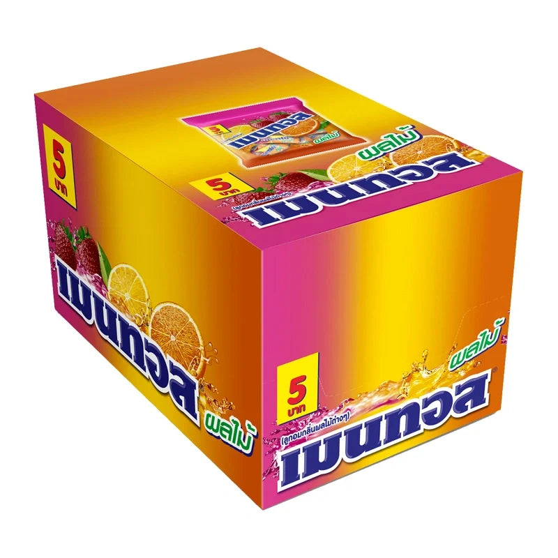 Mentos Mini Bag Fruit Candy 18.9g, colorful chewy snacks in a clear bag, perfect for on-the-go confectionery enjoyment.