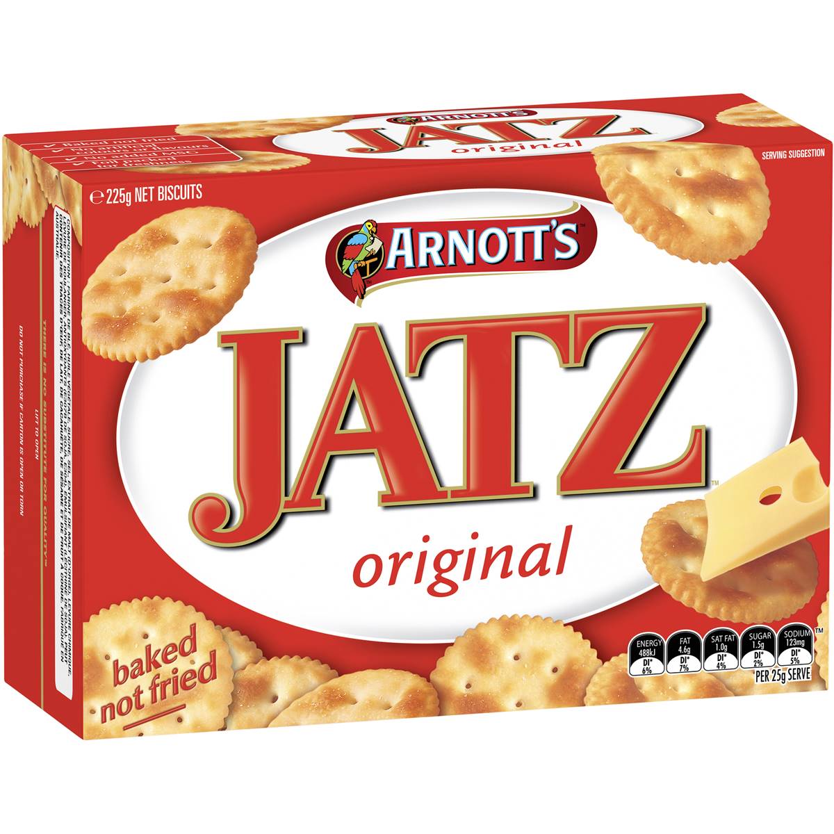 Arnott's Jatz Original confectionery snacks, crispy rectangular crackers in a colorful box, showcasing the classic snack product