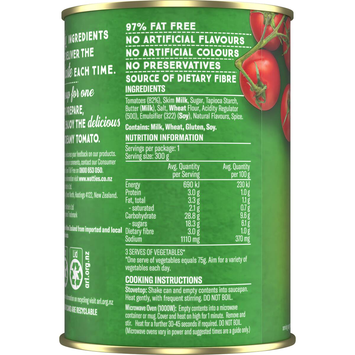 Wattie's Creamy Tomato Soup For One in a bowl, showcasing the smooth, rich tomato soup with a creamy texture.
