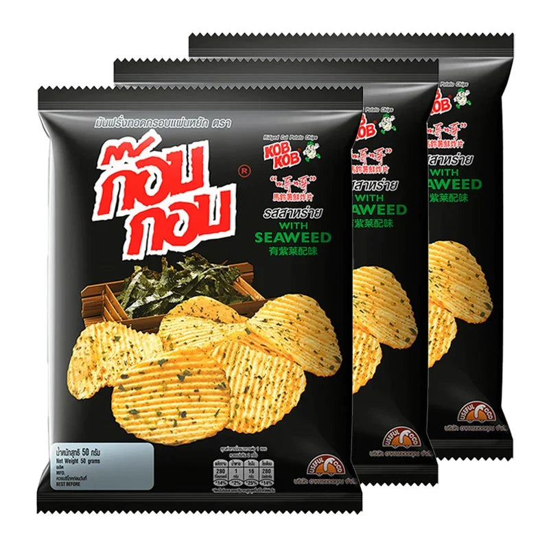 KOB Chips Seaweed snack pack, 46g x3, crispy dried seaweed sheets from KOB KOB in a resealable package