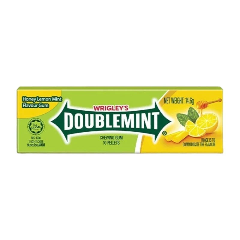 Doublemint Honey Lemon Scent Chewing Gum in 14.6g pack, featuring fresh, citrus-flavored mint for a refreshing snack.