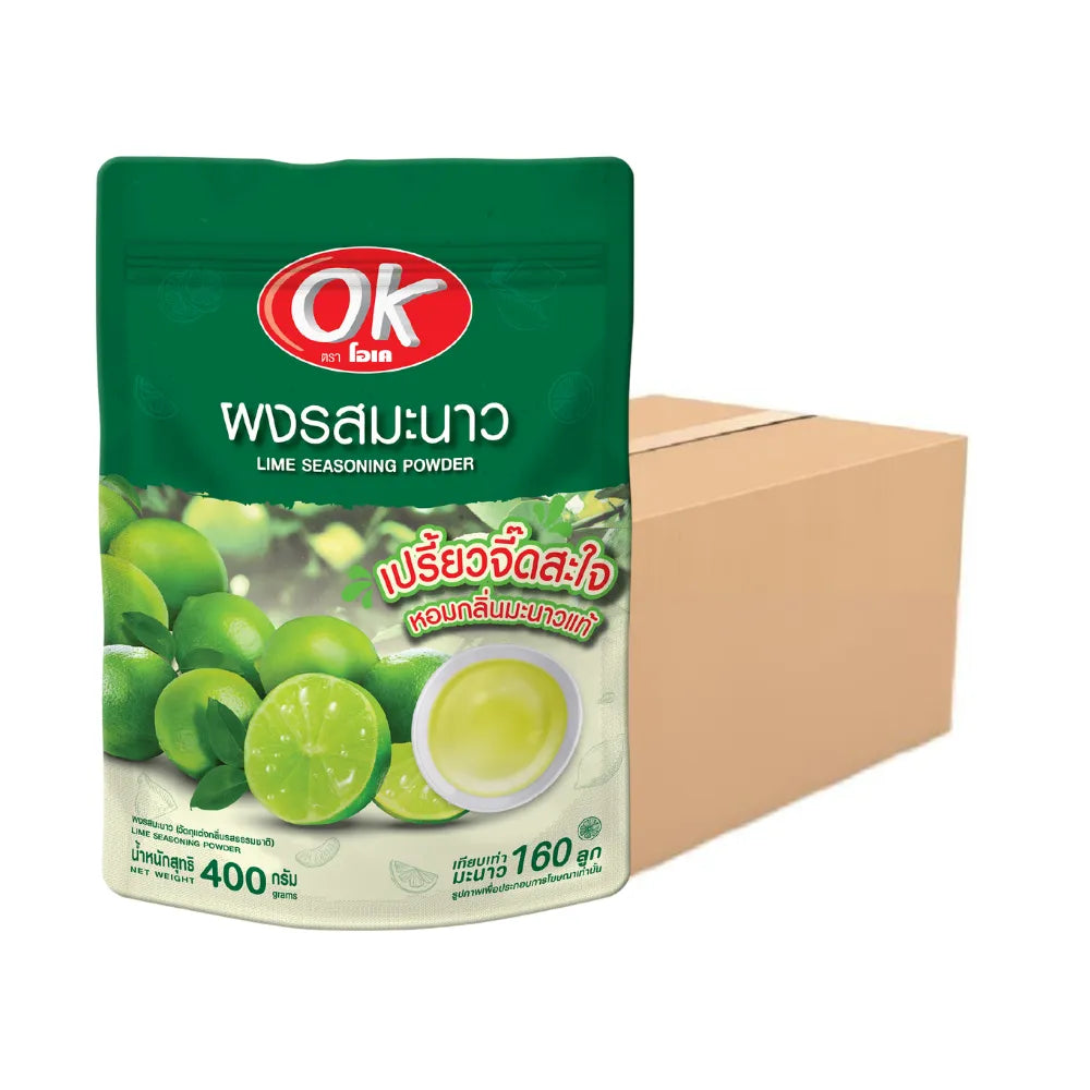 OK Lemon Powder 400g in a resealable pouch, highlighting the dry grocery product with fresh lemon flavor and vibrant packaging.