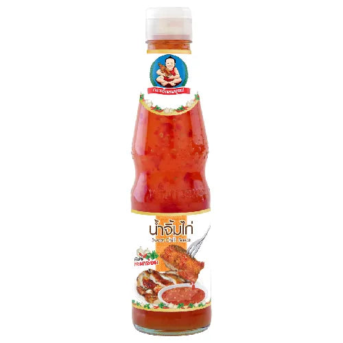 Deksomboon Sweet Chili Sauce 350g bottle, popular Thai dry grocery condiment with red chili and sweet flavor.