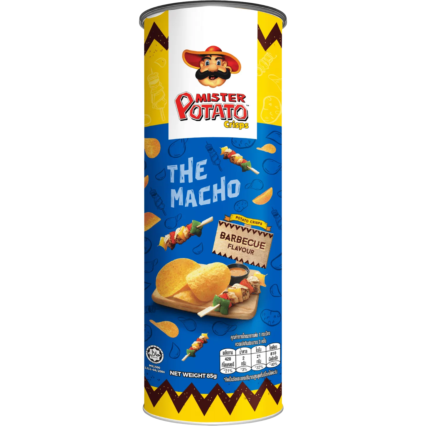 Mister Potato barbecue potato crisps in a colorful snack bag, showcasing crunchy snack chips from the Mister Potato confectionery snacks line.