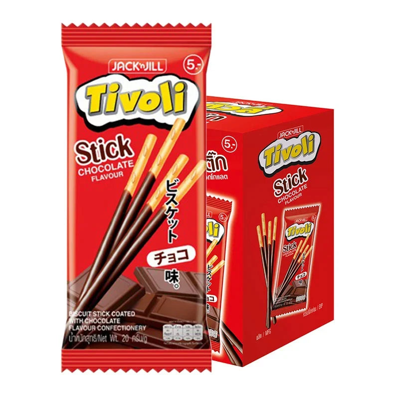 Tivoli chocolate-coated biscuit stick snack, 20g, dry grocery confectionery with crispy biscuit covered in smooth chocolate.