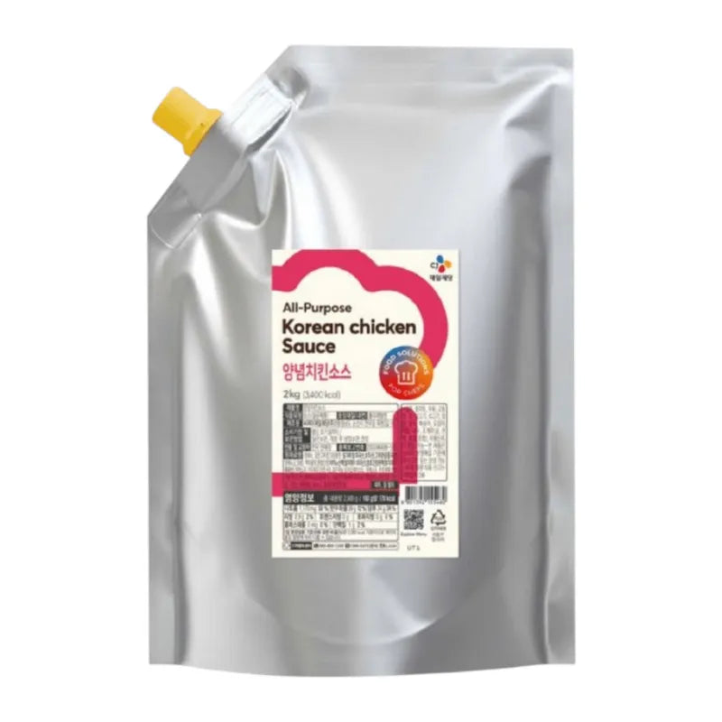CJ Korean Chicken Sauce 2kg in a clear container, showcasing the dry grocery seasoning used for flavorful Korean chicken dishes